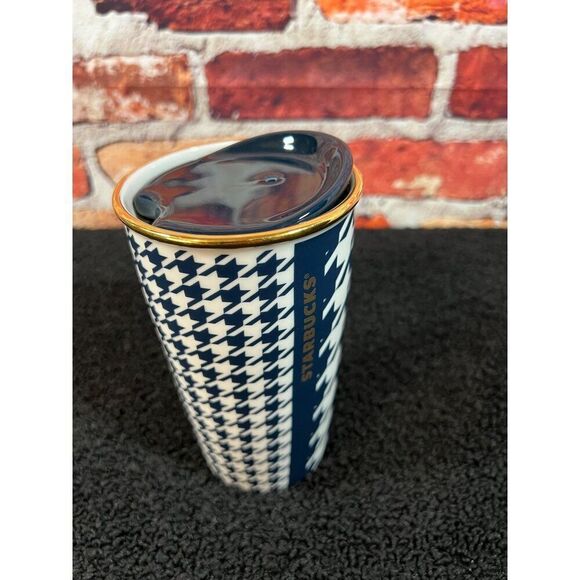 Starbucks Houndstooth Ceramic Tumbler 12 Fl Oz With Lid - Picture 2 of 5